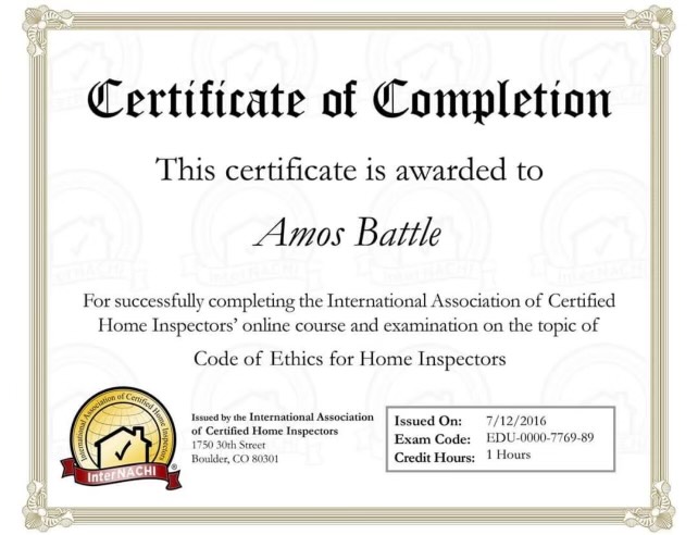 Amos Battle - Certified Professional Inspector