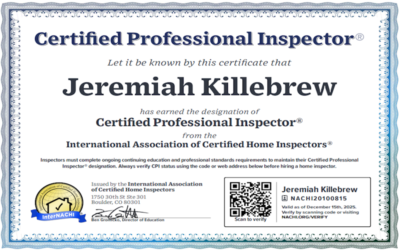 Jeremiah Killebrew - Certified Professional Inspector