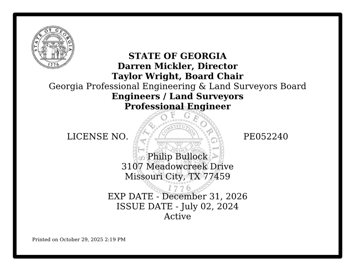 Philip Bullock - Professional Engineer (GA) #052240