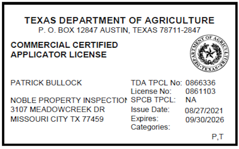 Patrick Bullock - Certified Applicator #0861103
