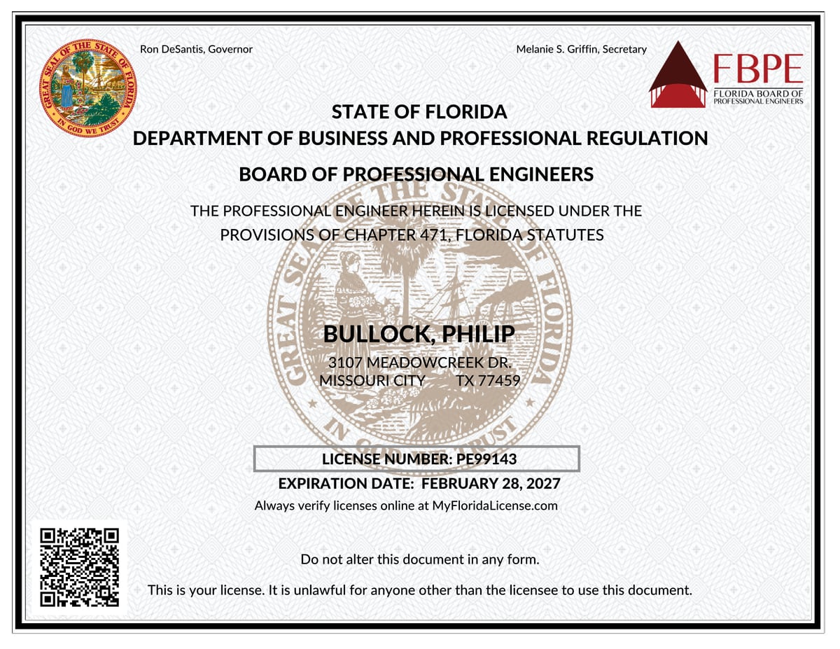 Philip Bullock - Professional Engineer (FL) #99143