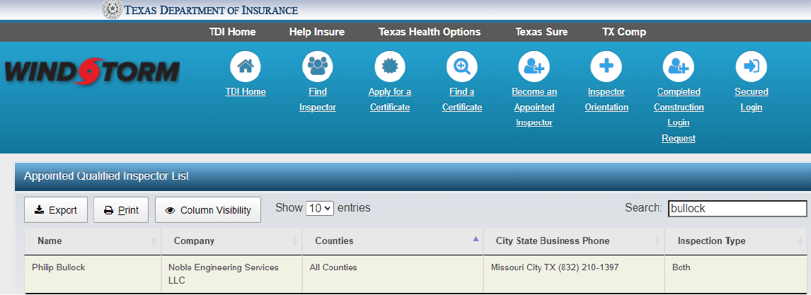 Phil Bullock - TDI Windstorm Certification